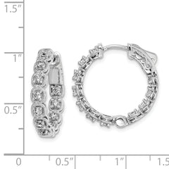 Sterling Shimmer Sterling Silver Rhodium-plated 22 Stone 2.0mm CZ In and Out Round Hinged Hoop Earrings