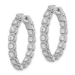 Sterling Shimmer Sterling Silver Rhodium-plated 28 Stone 2.5mm CZ In and Out Oval Hinged Hoop Earrings