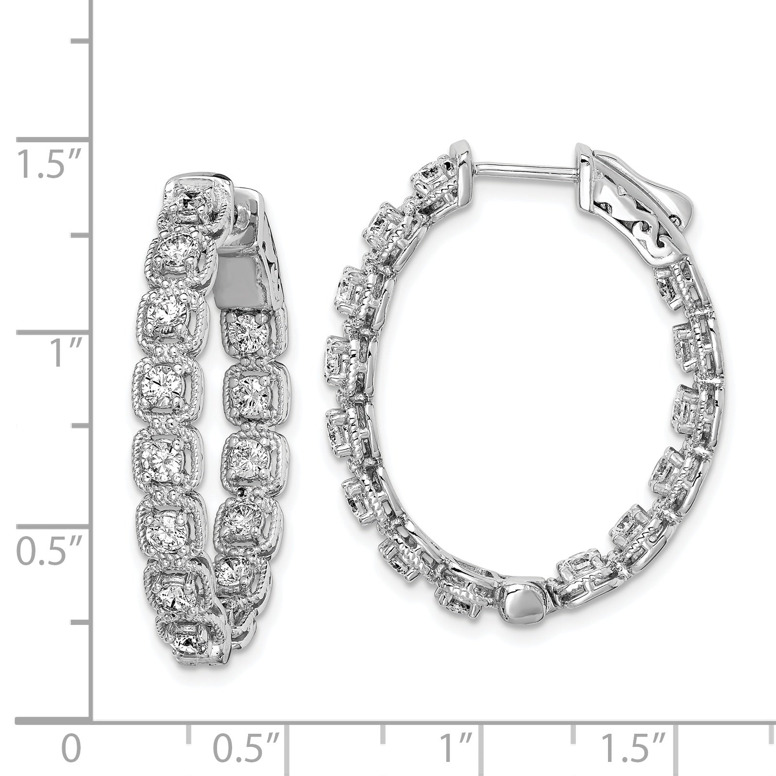 Sterling Shimmer Sterling Silver Rhodium-plated 28 Stone 2.5mm CZ In and Out Oval Hinged Hoop Earrings