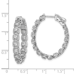 Sterling Shimmer Sterling Silver Rhodium-plated 28 Stone 2.5mm CZ In and Out Oval Hinged Hoop Earrings