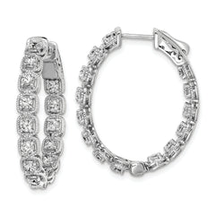 Sterling Shimmer Sterling Silver Rhodium-plated 28 Stone 2.5mm CZ In and Out Oval Hinged Hoop Earrings