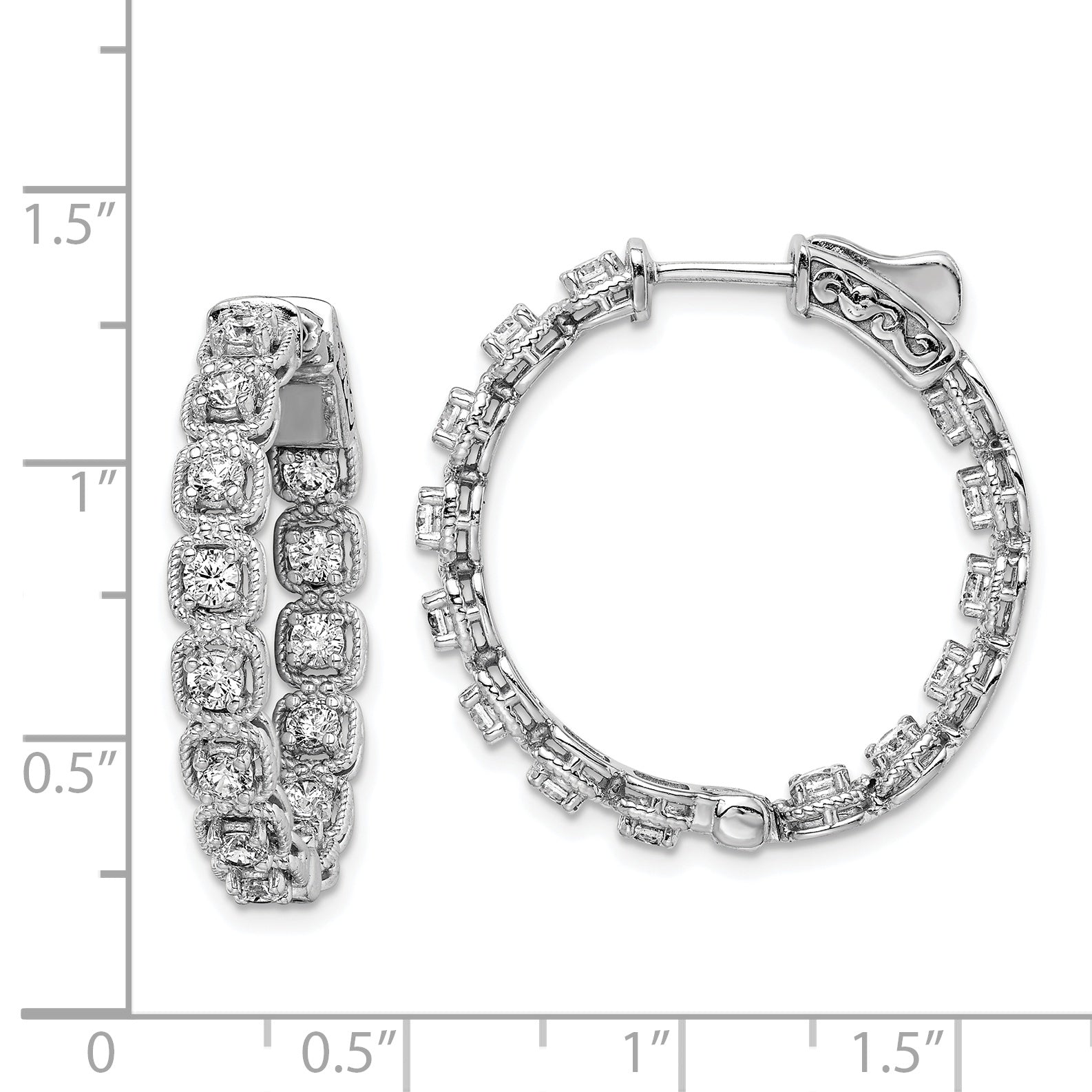 Sterling Shimmer Sterling Silver Rhodium-plated 28 Stone 2.5mm CZ In and Out Round Hinged Hoop Earrings