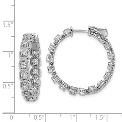 Sterling Shimmer Sterling Silver Rhodium-plated 28 Stone 2.5mm CZ In and Out Round Hinged Hoop Earrings