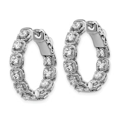 Sterling Shimmer Sterling Silver Rhodium-plated 20 Stone 2.5mm CZ In and Out Oval Hinged Hoop Earrings