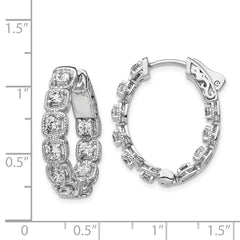 Sterling Shimmer Sterling Silver Rhodium-plated 20 Stone 2.5mm CZ In and Out Oval Hinged Hoop Earrings