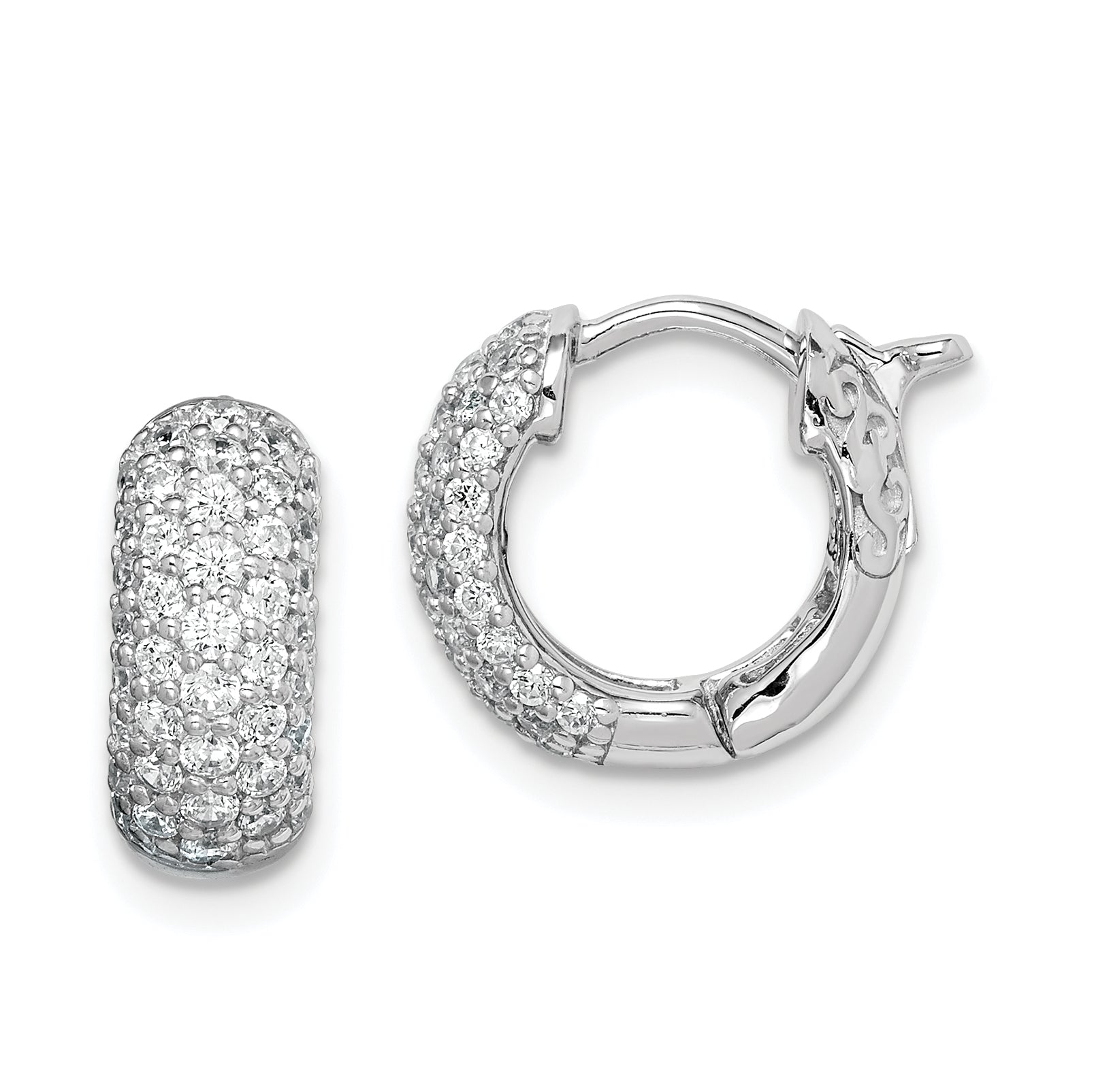 Sterling Shimmer Sterling Silver Rhodium-plated 82 Stone Pav‚ CZ Hinged Hoop Earrings