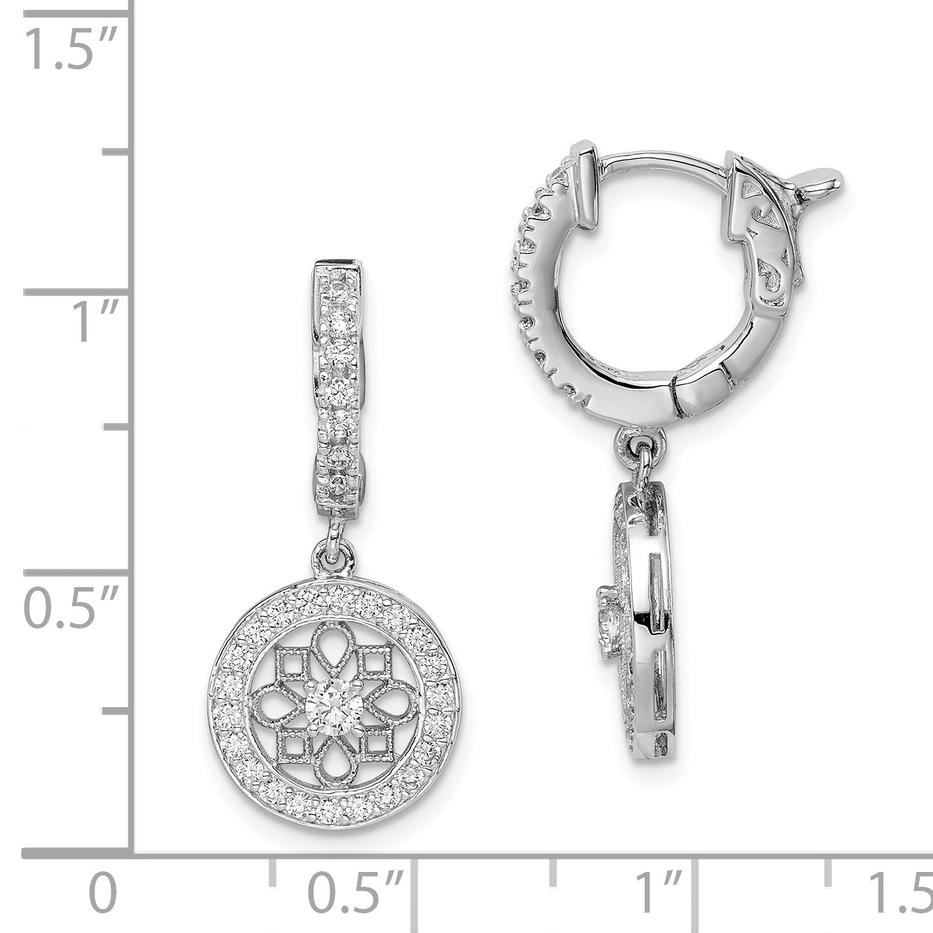 Sterling Shimmer Sterling Silver Rhodium-plated 60 Stone CZ Fancy Dangle Hinged Hoop Earrings