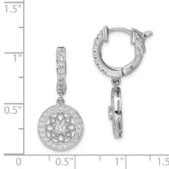 Sterling Shimmer Sterling Silver Rhodium-plated 60 Stone CZ Fancy Dangle Hinged Hoop Earrings