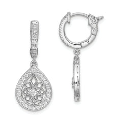 Sterling Shimmer Sterling Silver Rhodium-plated 64 Stone CZ Teardrop Dangle Hinged Hoop Earrings