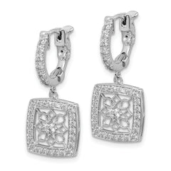 Sterling Shimmer Sterling Silver Rhodium-plated 64 Stone CZ Square Dangle Hinged Hoop Earrings