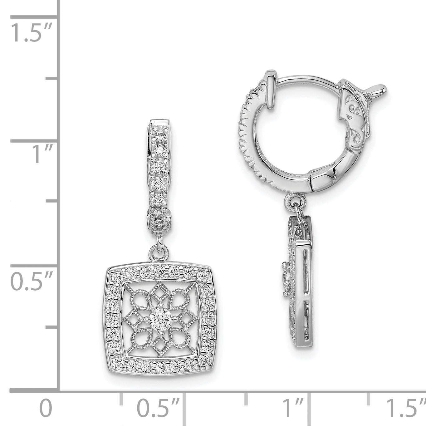 Sterling Shimmer Sterling Silver Rhodium-plated 64 Stone CZ Square Dangle Hinged Hoop Earrings