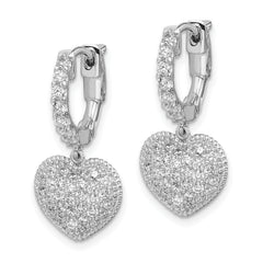 Sterling Shimmer Sterling Silver Rhodium-plated 86 Stone CZ Pav‚ Heart Dangle Hinged Hoop Earrings