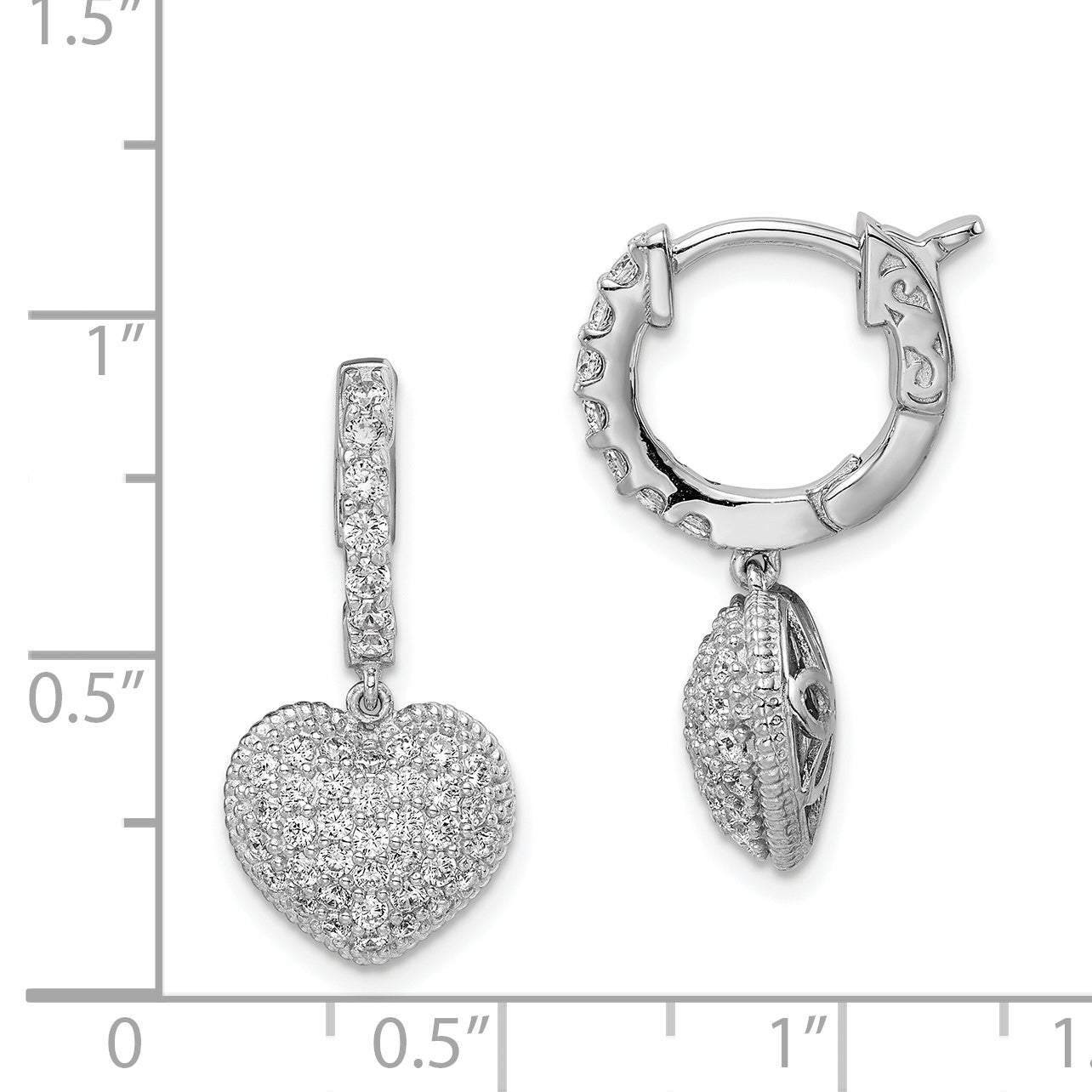 Sterling Shimmer Sterling Silver Rhodium-plated 86 Stone CZ Pav‚ Heart Dangle Hinged Hoop Earrings