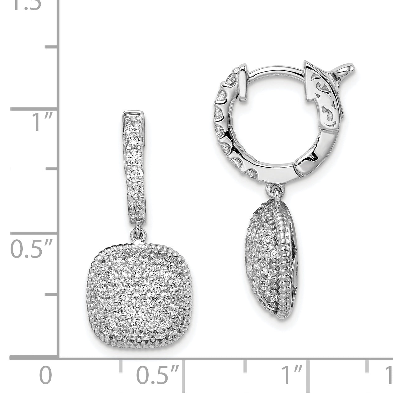 Sterling Shimmer Sterling Silver Rhodium-plated 88 Stone CZ Pav‚ Square Dangle Hinged Hoop Earrings