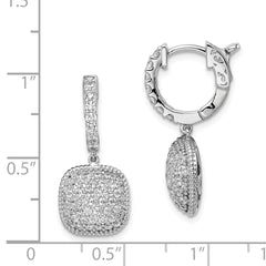 Sterling Shimmer Sterling Silver Rhodium-plated 88 Stone CZ Pav‚ Square Dangle Hinged Hoop Earrings