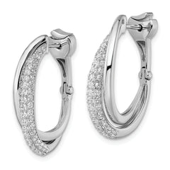 Sterling Shimmer Sterling Silver Rhodium-plated 106 Stone Pav‚ CZ Double Twisted Oval Hinged Hoop Earrings