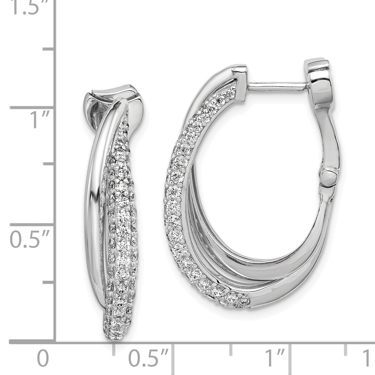 Sterling Shimmer Sterling Silver Rhodium-plated 106 Stone Pav‚ CZ Double Twisted Oval Hinged Hoop Earrings