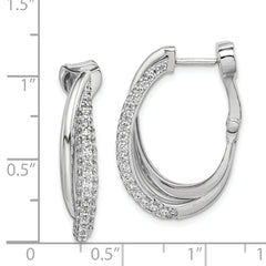 Sterling Shimmer Sterling Silver Rhodium-plated 106 Stone Pav‚ CZ Double Twisted Oval Hinged Hoop Earrings