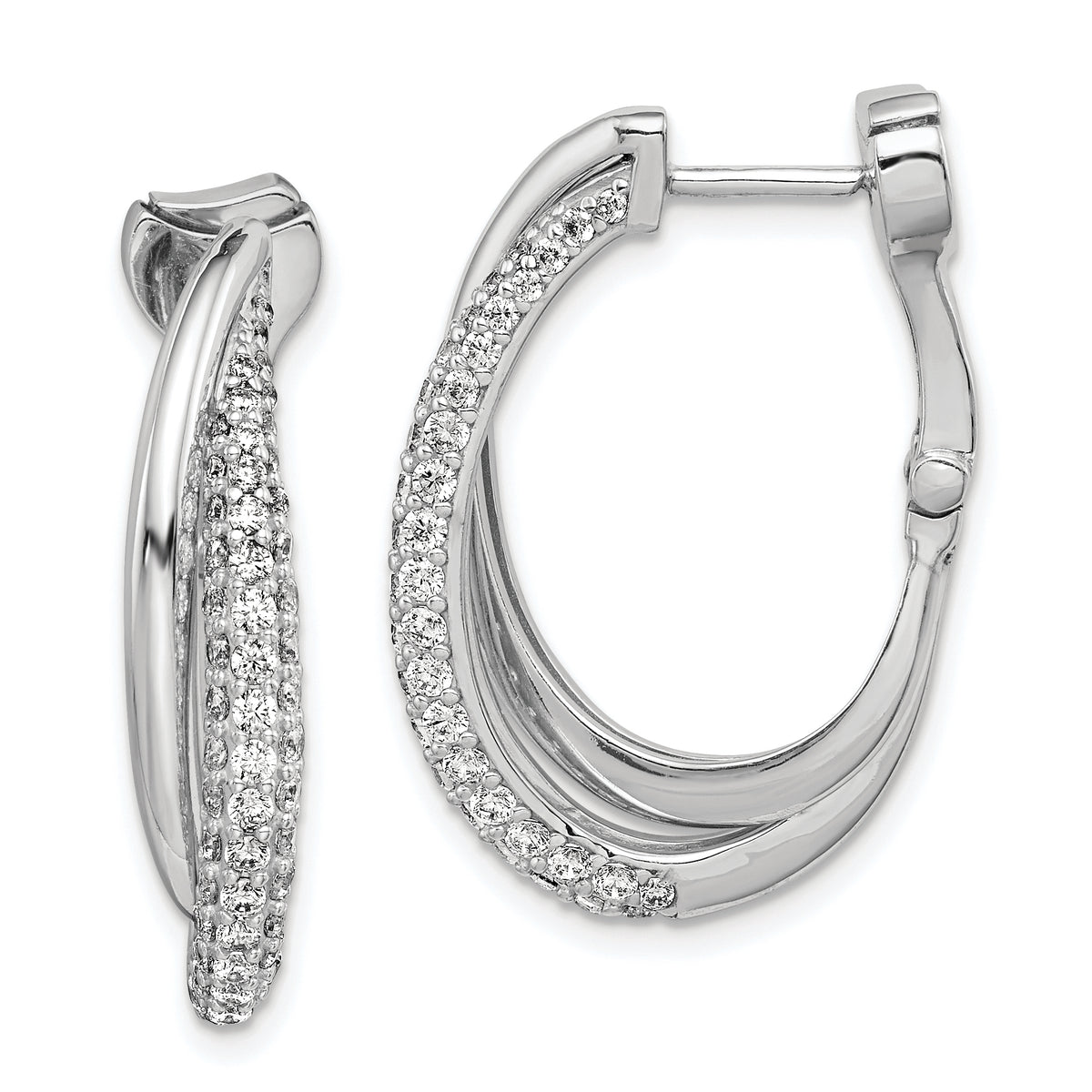 Sterling Shimmer Sterling Silver Rhodium-plated 106 Stone Pav‚ CZ Double Twisted Oval Hinged Hoop Earrings