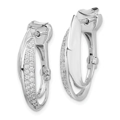 Sterling Shimmer Sterling Silver Rhodium-plated 56 Stone Pav‚ CZ Double Twisted Oval Hinged Hoop Earrings