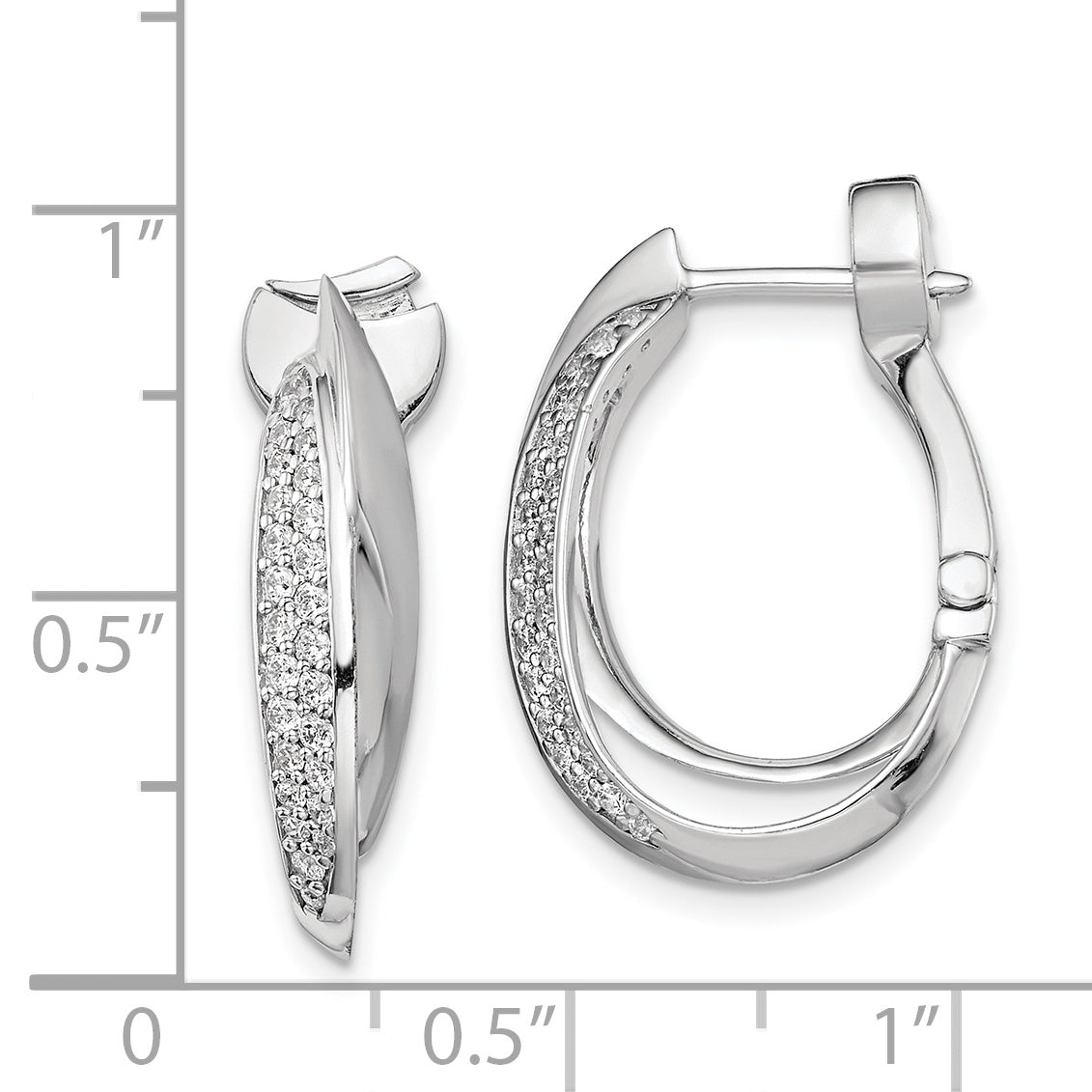 Sterling Shimmer Sterling Silver Rhodium-plated 56 Stone Pav‚ CZ Double Twisted Oval Hinged Hoop Earrings