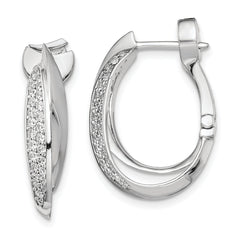 Sterling Shimmer Sterling Silver Rhodium-plated 56 Stone Pav‚ CZ Double Twisted Oval Hinged Hoop Earrings