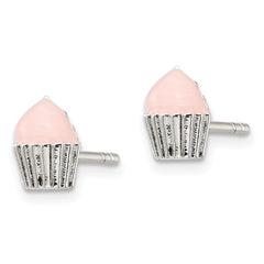 Sterling Silver Children's Cupcake Earrings with Polished Pink Enamel Finish