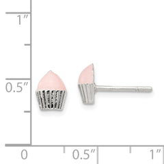 Sterling Silver Children's Cupcake Earrings with Polished Pink Enamel Finish