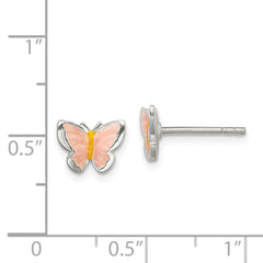 Sterling Silver Polished Pink & Orange Enameled Butterfly Children's Post Earrings