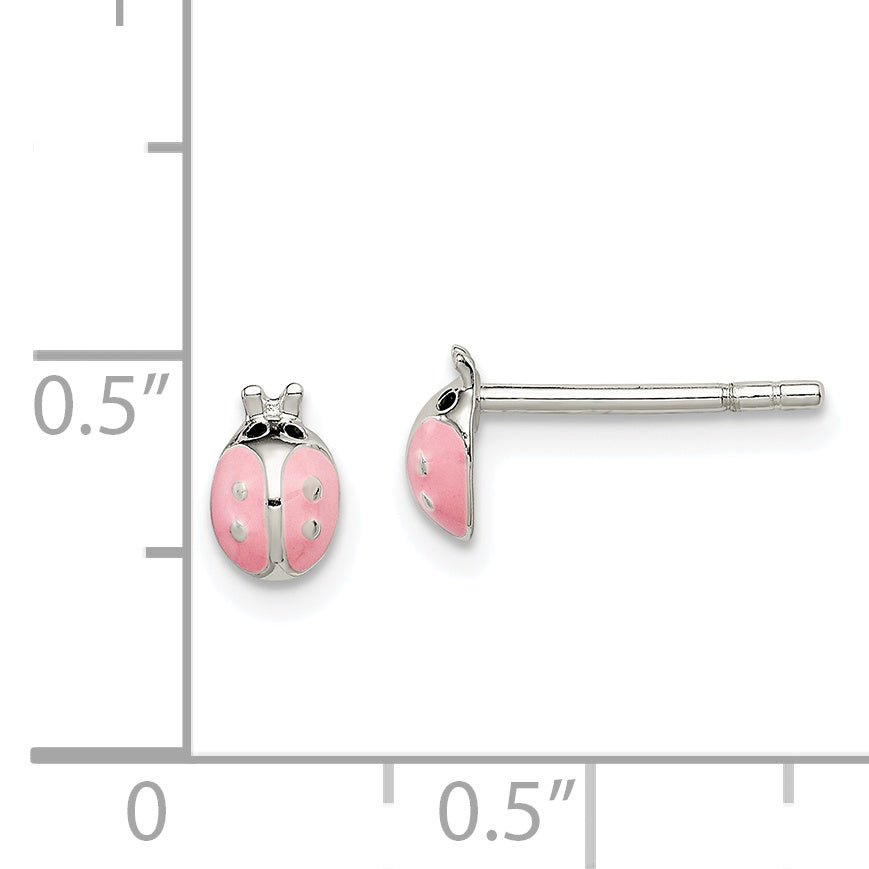 Sterling Silver 925 Polished Pink Enamel Ladybug Earrings for Girls Durable Anti-Tarnish Finish