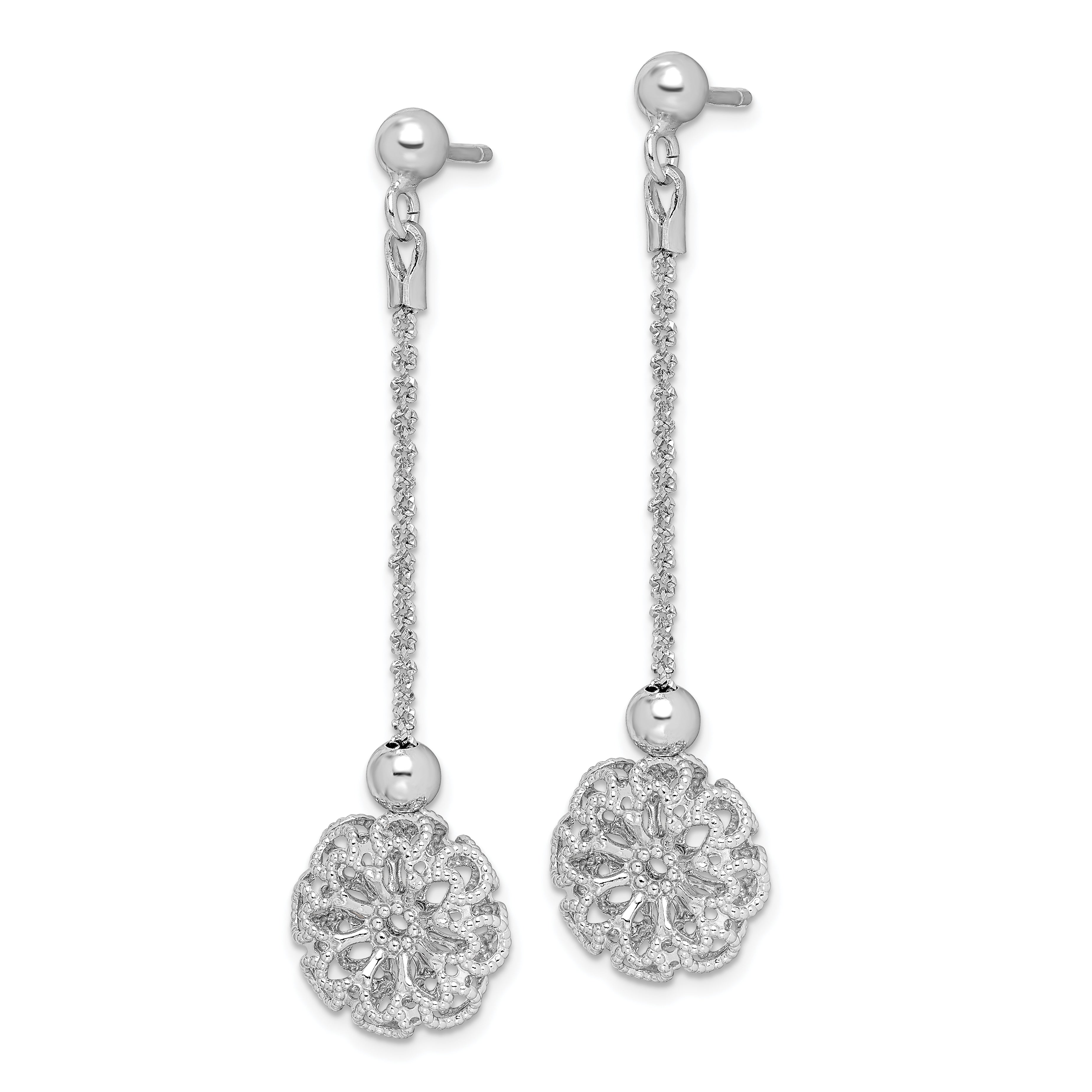 Sophia Jewelers Rhodium-Plated Sterling Silver Dangle Earrings with Beaded Texture