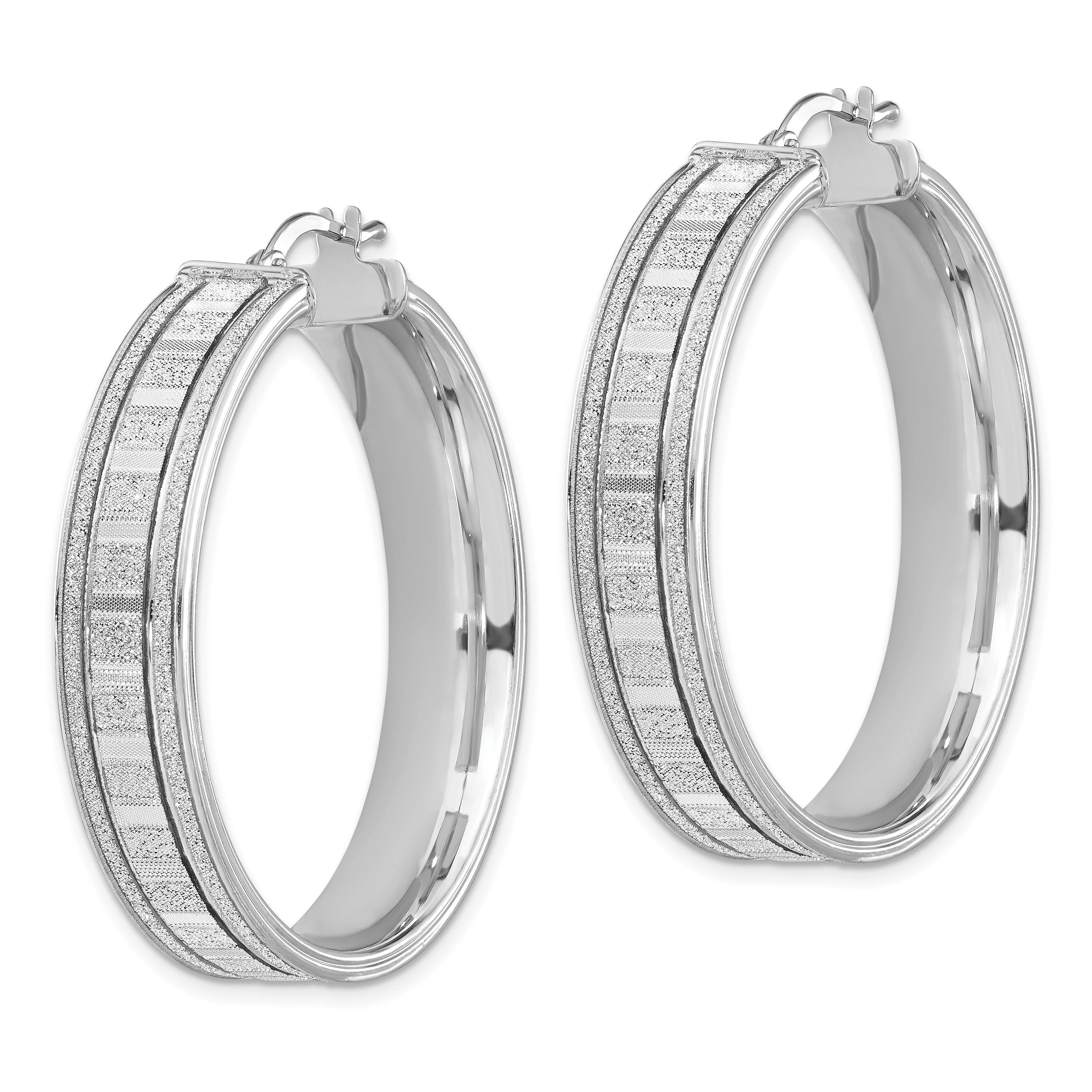 Sterling Silver Polished Glitter Infused Round Hoop Earrings