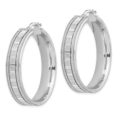 Sterling Silver Polished Glitter Infused Round Hoop Earrings