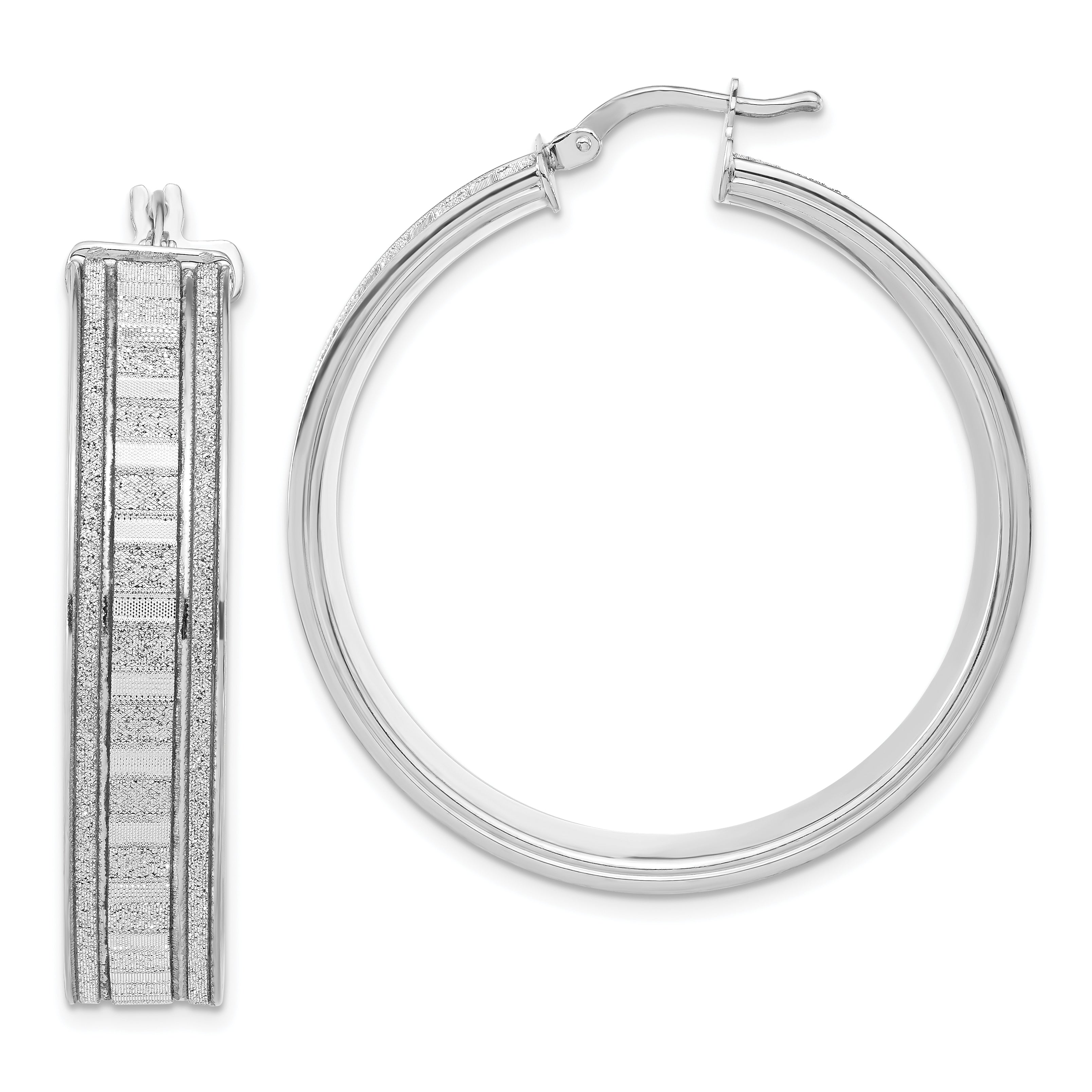 Sterling Silver Polished Glitter Infused Round Hoop Earrings