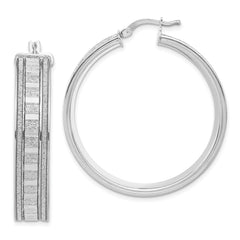 Sterling Silver Polished Glitter Infused Round Hoop Earrings