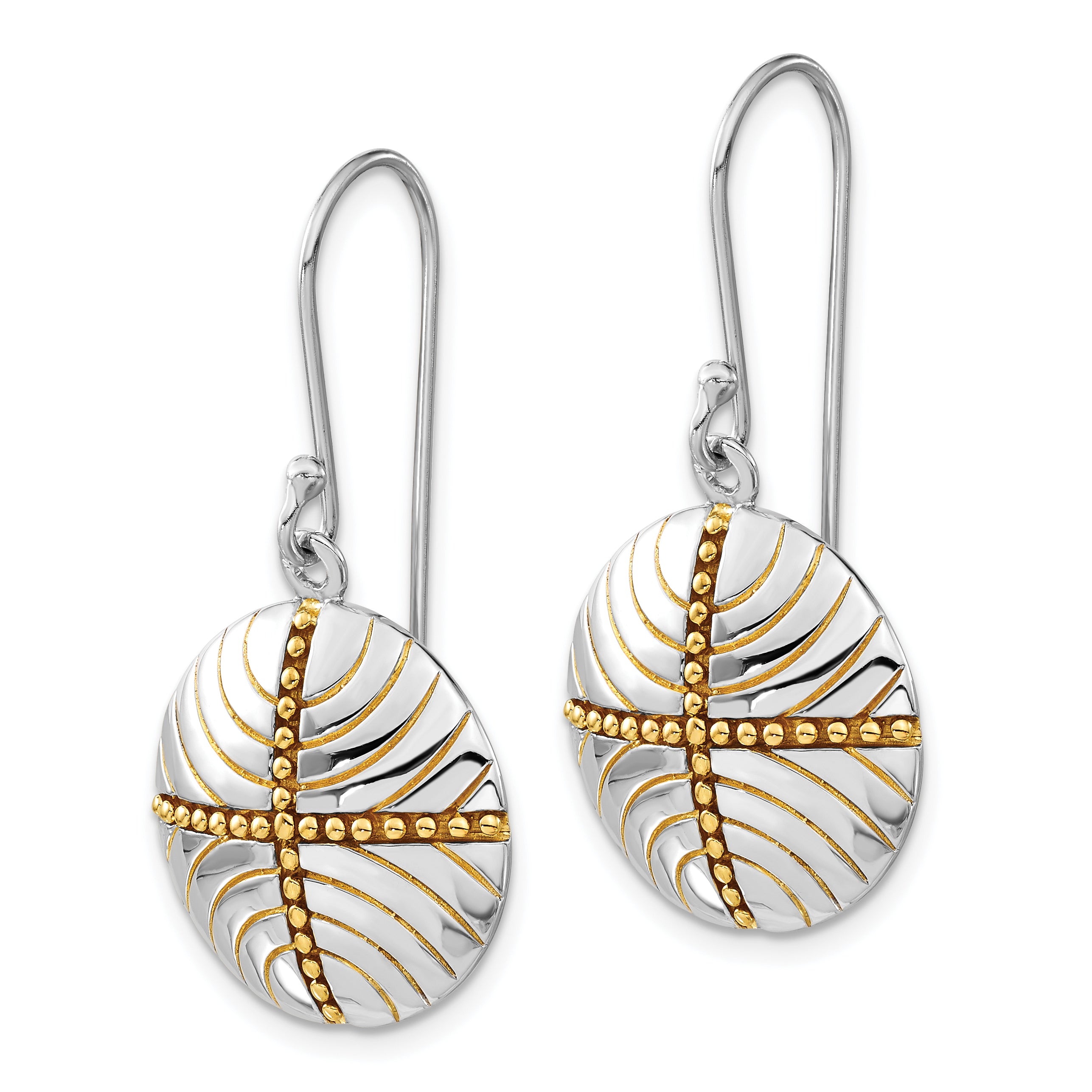 "925 Sterling Silver Gold-Plated Circle Dangle Earrings with Polished Beaded Design"