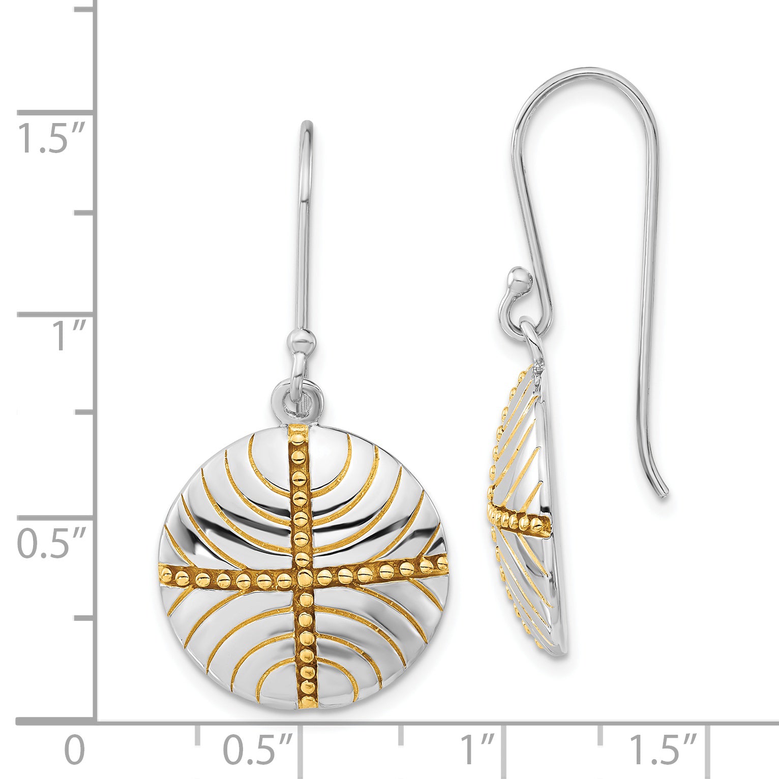 "925 Sterling Silver Gold-Plated Circle Dangle Earrings with Polished Beaded Design"