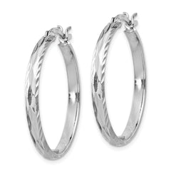 Sterling Silver 925 Rhodium-Plated Textured Hoop Earrings 33mm Polished Finish