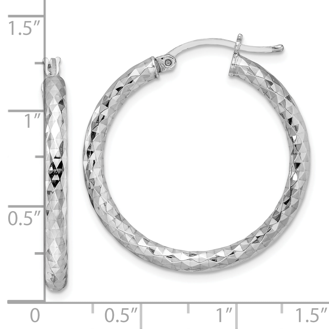 "Sterling Silver Rhodium-Plated Textured Hoop Earrings - Polished & Hollow Design"