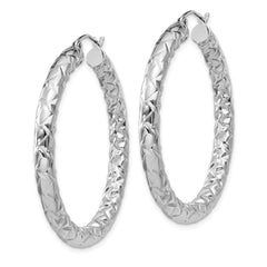 Sterling Silver 925 Textured Hoop Earrings with Rhodium Plating