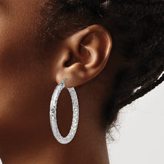 Sterling Silver 925 Textured Hoop Earrings with Rhodium Plating