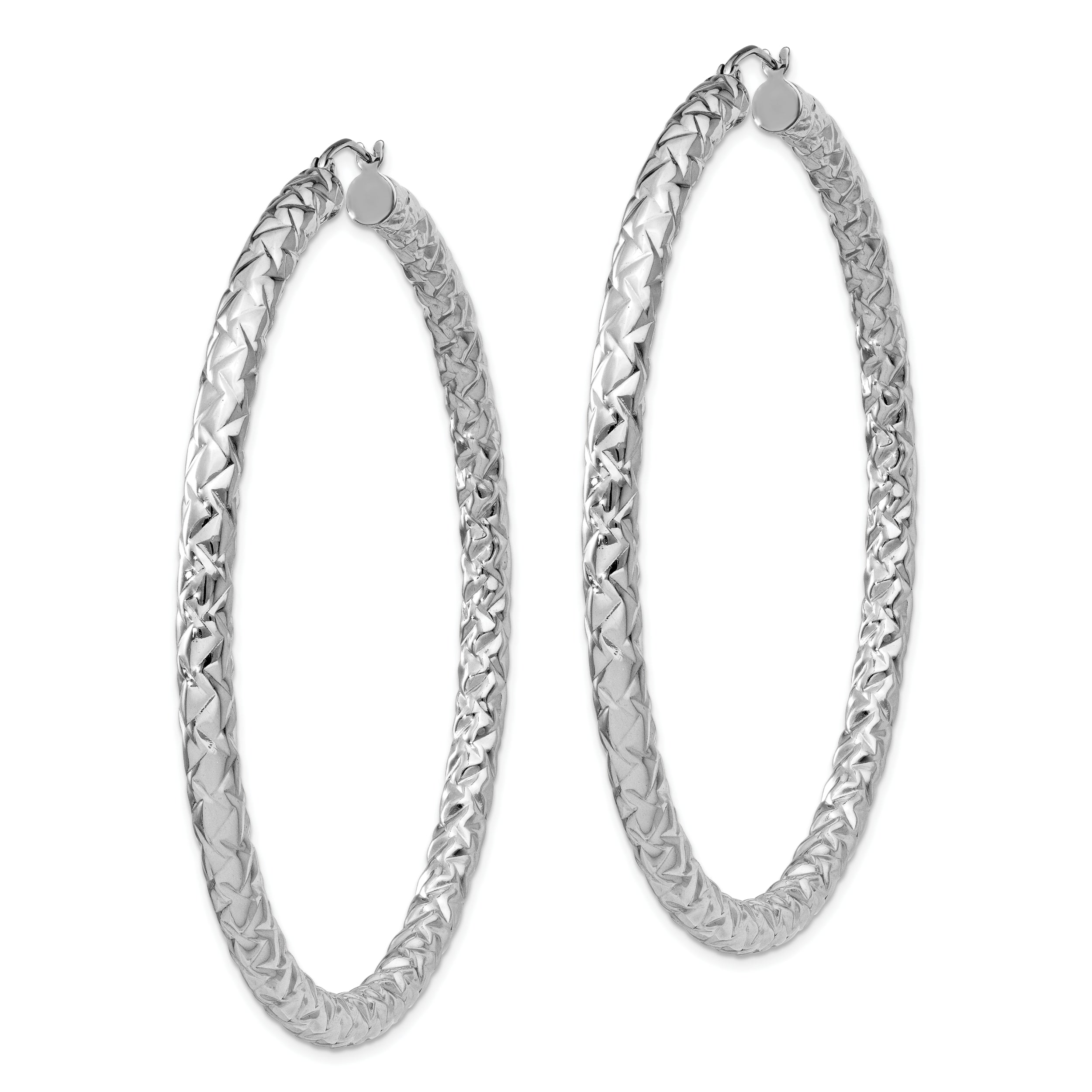 Sophia Jewelers Sterling Silver Rhodium-Plated Textured Hoop Earrings 4x65mm