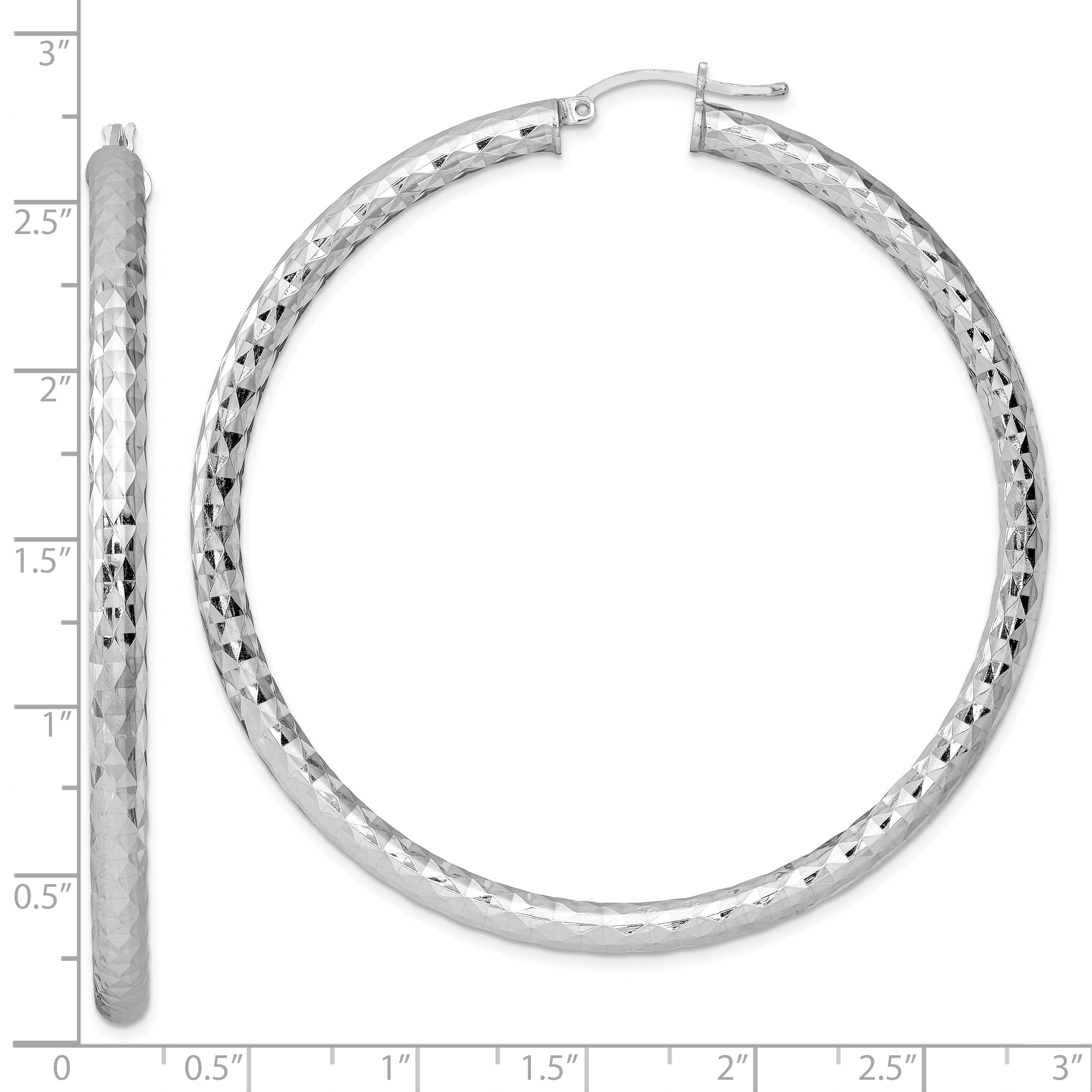 Sophia Jewelers Sterling Silver Rhodium-Plated Textured Hoop Earrings 4x65mm