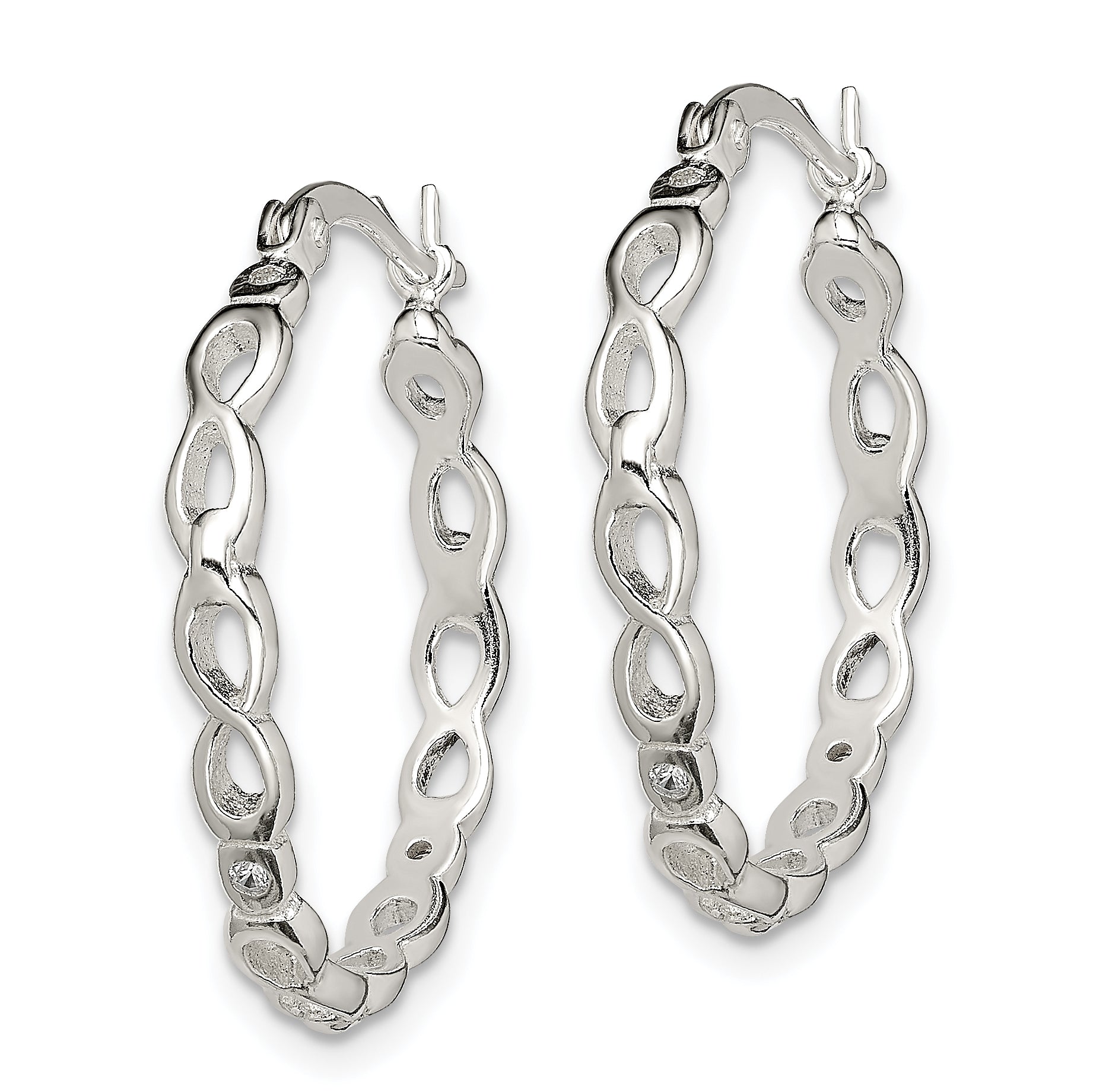 Sterling Silver Infinity Design CZ Hoop Earrings