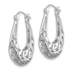 Sterling Silver Rhodium-plated Polished Leaves Oval Hoop Earrings