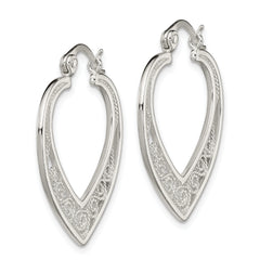 Sterling Silver Polished Filigree Heart Hoop Earrings