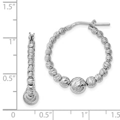 Sterling Silver Rhodium-plated Diamond-cut Beaded Hoop Earrings