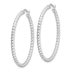 Sterling Silver Rhodium-plated Beaded 3x35mm Hoop Earrings