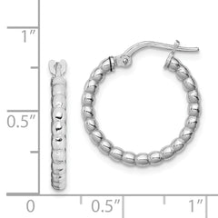 Sterling Silver Rhodium-plated Beaded 3x15mm Hoop Earrings