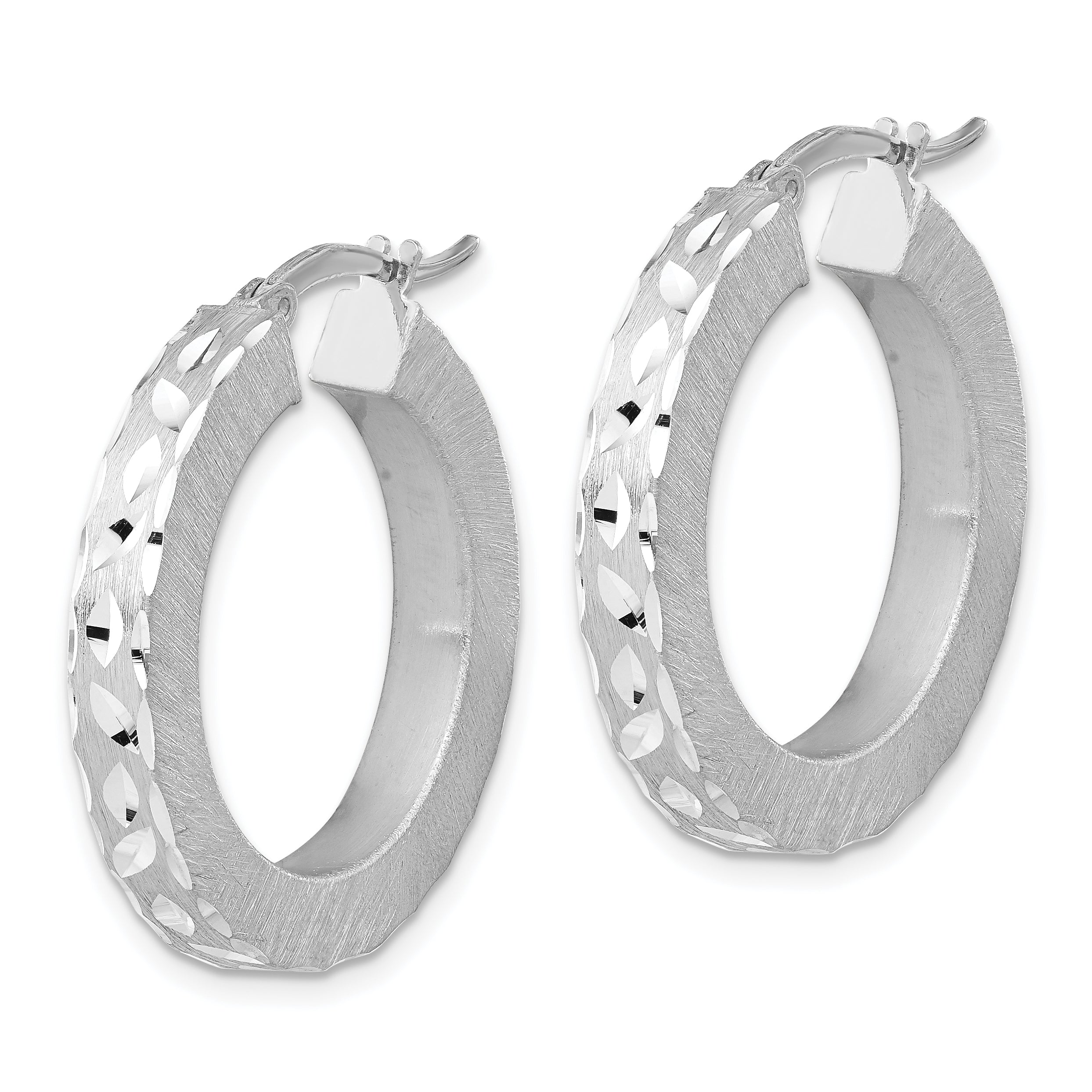 Sophia Jewelers 925 Sterling Silver Rhodium-Plated Diamond-Cut Hoop Earrings